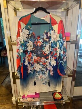 Johnny Was Teal, Blue & Coral Sheer Kimono